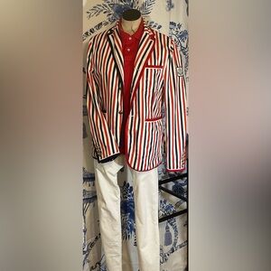 Moncler Red, White, and Blue Striped Jacket